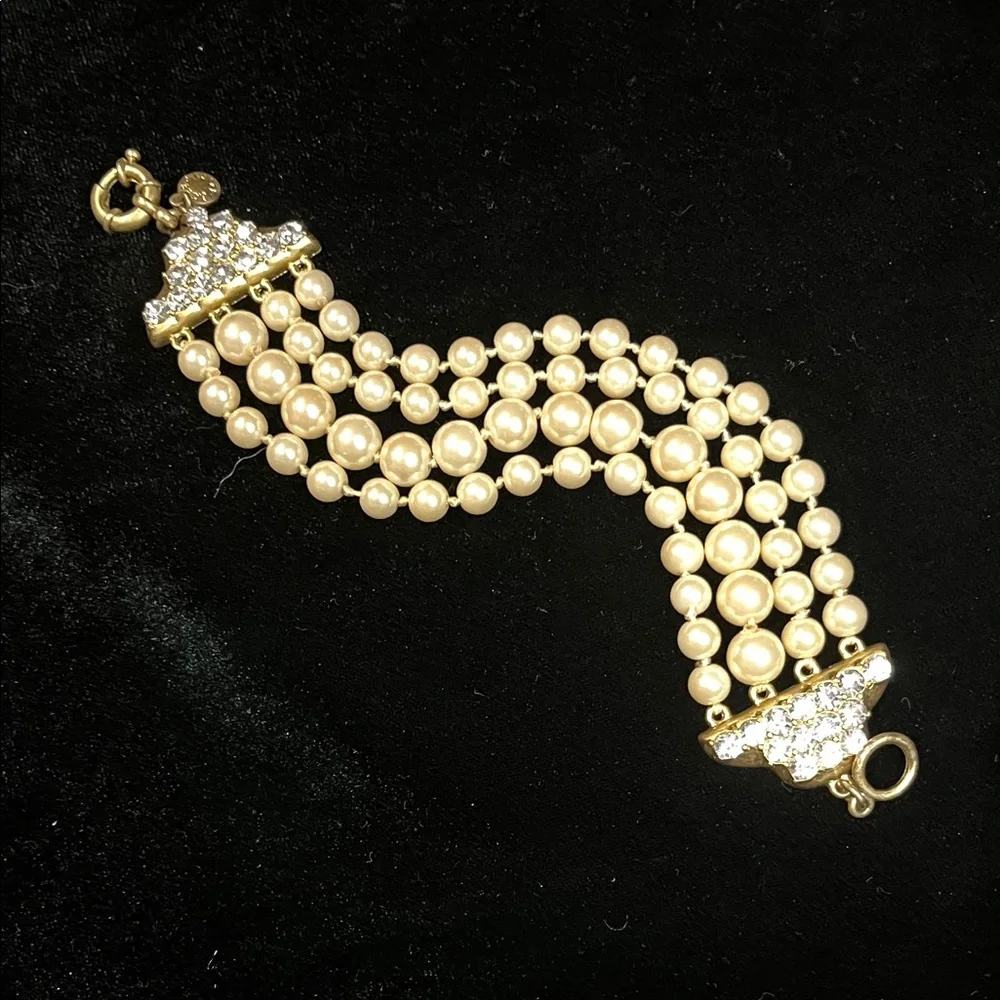 1495 J. Crew Gold and Cream Pearl Bracelet with Crystal Accents